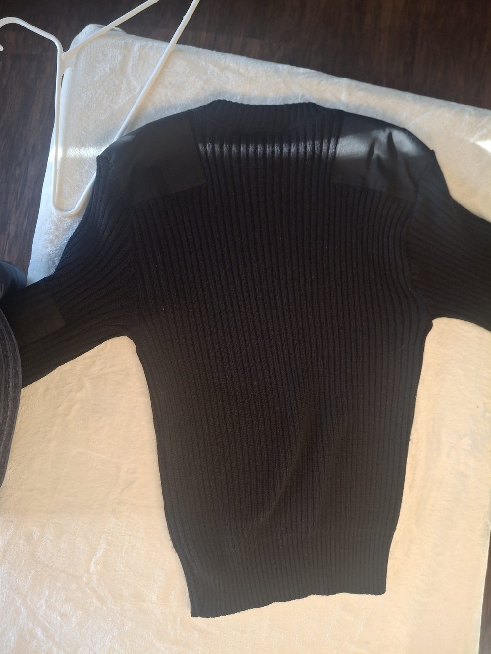 Black Ribbed Crewneck Sweater with Elbow Patches - Picture 9 of 11
